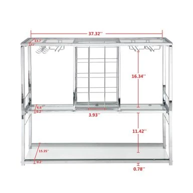 Bar&Serving Cart With Glass Holder And Wine Rack, 3-Tier Kitchen Trolley With Tempered Glass Shelves And Chrome-Finished - Brown 11 Bar&Serving Cart With Glass Holder And Wine Rack, 3-Tier Kitchen Trolley With Tempered Glass Shelves And Chrome-Finished - Brown - Image 9