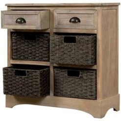 Rustic Storage Cabinet With Two Drawers And Four Classic Rattan Basket - N/A - White Washed -Gourmet Interiors 0fa3f004 56cf 4bc6 b4bc b6cc29b457c4