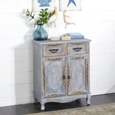Gray Wood Intricately Carved Vintage Cabinet - Grey - Dresser 4 Gray Wood Intricately Carved Vintage Cabinet - Grey - Dresser - Image 2