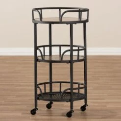 Carbon Loft Inyo Rustic Industrial Style Metal And Wood Mobile Serving Cart - Cart-Brown/Black -Gourmet Interiors 1006242c 25bd 4596 a73c e8f9fd71a65e
