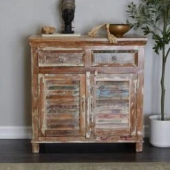 Brown Wood Rustic Cabinet - Brown - 2 Doors & Drawers