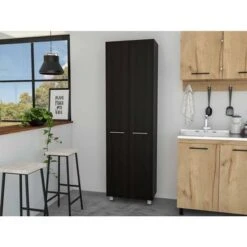 FM Furniture Pensacola, Double Door Pantry Cabinet, Five Interior Shelve - N/A - Black Wenge