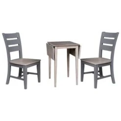 Small Dual Drop Leaf Table With 2 Chairs - Washed Gray Taupe -Gourmet Interiors 114432ac c4e0 4e9f 9be6 0c022c86b584
