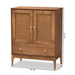 Baxton Studio Ramiel Mid-Century Modern Ash Walnut Finished Wood And Rattan 1-Drawer Sideboard - Natural Brown, Gold -Gourmet Interiors 116725f3 bdc8 4154 b9bc 429f41d0a4b8