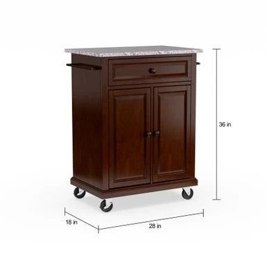 Compact Vintage Mahogany Finish Solid Granite Top Kitchen Cart And Island - N/A - Kitchen Cart - Wood - Brown 7 Compact Vintage Mahogany Finish Solid Granite Top Kitchen Cart And Island - N/A - Kitchen Cart - Wood - Brown - Image 5