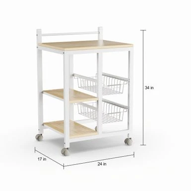 Coaster Furniture Kelvin Natural Brown And White 2-shelf Kitchen Cart - Microwave Cart - White - Wood 8 Coaster Furniture Kelvin Natural Brown And White 2-shelf Kitchen Cart - Microwave Cart - White - Wood - Image 6