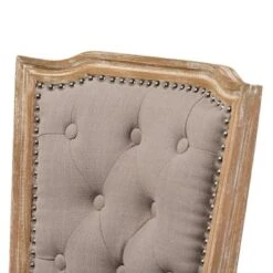 Baxton Studio Estelle Shabby Chic Rustic French Country Weathered Oak Beige Linen Button-tufted Chair - Single -Gourmet Interiors 12619806 4839 4001 8772 5bfb90e341ec
