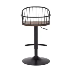 Edward Adjustable Walnut Glazed Bar Stool In Black Powder Coated Finish -Gourmet Interiors 126db732 1873 4f7f aa5c a1af30c437d8
