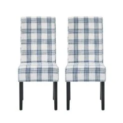Pollards Upholstered Dining Chairs (Set Of 2) By Christopher Knight Home - Dark Blue + Light Beige + Plaid -Gourmet Interiors 1287131d 27b0 4682 af42 8d4158d3197f