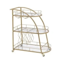 Golden 3-tier Metal And Glass Rolling Bar Cart Serving Wine Cart With Glass Top (30.1 In. W X 36.2 In. H) - Golden - Kitchen Cart 9 Golden 3-tier Metal And Glass Rolling Bar Cart Serving Wine Cart With Glass Top (30.1 In. W X 36.2 In. H) - Golden - Kitchen Cart -Gourmet Interiors 12c8a512 24eb 480f bdd9 0dfbae44a66b