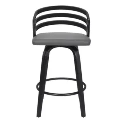 Jayden 30" Bar Height Swivel Grey Faux Leather And Black Wood Bar Stool -Gourmet Interiors 13c10999 8828 4fef a521 c21eb4b649a5