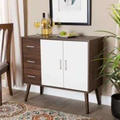 Carson Carrington Agnew Mid-century Modern 3-drawer Sideboard Buffet - Walnut And White -Gourmet Interiors 14392fc6 a379 4131 9f95 0d498da85daf