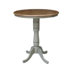 36" Round Top Pedestal Table With 12" Leaf - Distressed Hickory/Stone - Bar Height -Gourmet Interiors 1450c39b 2600 4f35 b475 7af4b4db17c3