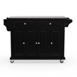 Black Wood Kitchen Cart/ Island With Solid Black Granite Top - N/A - Kitchen Cart - Wood - Black -Gourmet Interiors 14747a4a d610 444e 92fd 645ddf8b0044