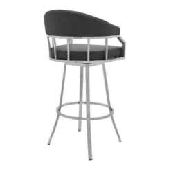 Palmdale Swivel Modern Slate Grey Faux Leather 30" Bar Stool In Brushed Stainless Steel Finish -Gourmet Interiors 15254a22 2bda 44ea 8d73 e3e99eab60bb