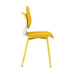 Big Backrest Metal Foot Polyester Upholstered Seat Comfortable Design Style Dining Chair(2 Pieces) - Yellow -Gourmet Interiors 15c57c7d dfd5 427a 8654 306193d96af4