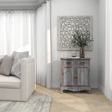 Gray Wood Intricately Carved Vintage Cabinet - Grey - Dresser 6 Gray Wood Intricately Carved Vintage Cabinet - Grey - Dresser - Image 4