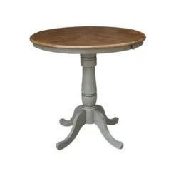 36" Round Top Pedestal Table With 12" Leaf - Distressed Hickory/Stone - Bar Height -Gourmet Interiors 17a2ee2e de0b 4e6f 8da0 aef72c190d98