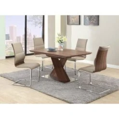 Somette Bethal Chrome-finished Metal And Wood Dining Table - Brown/Chrome - 36"x 56" - 36"x 56" - Walnut