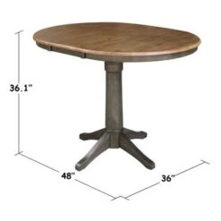 36" Round Top Pedestal Table With 12" Leaf - 36.1"H - Counter Height In Hickory And Washed Coal - Brown -Gourmet Interiors 18757045 0a57 4a06 a727 b928c78c19b1