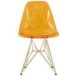 LeisureMod Cresco Plastic Dining Chair With Eiffel Gold Legs Set Of 2 - Clear -Gourmet Interiors 18b1f740 be96 41d5 8af4 67692370ca29