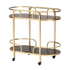 Baxton Studio Leighton Contemporary Glam And Luxe Gold Metal And Tempered Glass 2-Tier Wine Cart - Gold