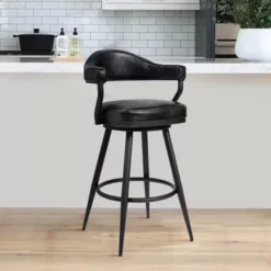 Amador 26" Counter Height Bar Stool In A Black Powder Coated Finish And Vintage Black Faux Leather -Gourmet Interiors 1a1ea0c7 3f54 441b b09e 2e34f4a8ee86