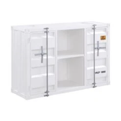 Metal Frame Server With 2 Open Compartments In White Finish - White