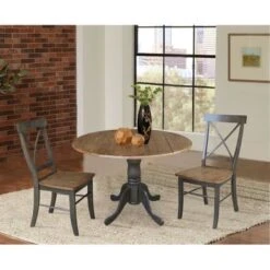 42" Solid Wood Dual Drop Leaf Table With 2 X-Back Chairs - 3 Piece Set - Black/Cherry -Gourmet Interiors 1a707b74 84d1 42cd aa61 dd35954bdae4