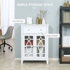 HOMCOM Kitchen Cabinet, Storage Cabinet, Sideboard Floor Accent Cabinet W/ 2 Glass Doors, Drawer & Adjustable Shelves - Off-white -Gourmet Interiors 1b7dca11 33a7 4b0f 9cff df2b0760271c
