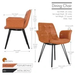 Porthos Home Valo Dining Chairs Set Of 2, Tufted PU Leather Upholstery - Brown -Gourmet Interiors 1b8ca6b7 83d6 40eb 853e 8795241e3790