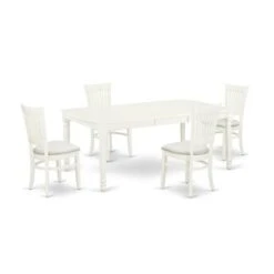 Wood Dining Table Set - A Butterfly Leaf Dining Table And Kitchen Chairs - Linen White Finish (Pieces & Seat Type Options) - DOVA5-LWH-C -Gourmet Interiors 1bd14d30 b0bc 43ab bc43 f0fc6ca992e0