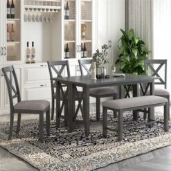Merax 6-Piece Dining Set With Foldable Table, Bench - Grey -Gourmet Interiors 1c197334 2d0d 484e 9b7a 7fa1af68d72f