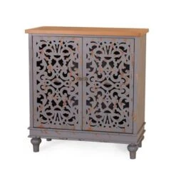 PHI VILLA 2-door Intricate Traditional Antique Storage Cabinet - Grey -Gourmet Interiors 1ccd05a3 8e65 4ef1 a416 394dd7ce8781