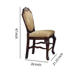 Wooden Counter Height Chair With Fabric Upholstered Seat And Back, Brown And Beige, Set Of Two - Beige - Set Of 2 -Gourmet Interiors 1cd99c03 6789 43f1 ad1b c56c8743ce57