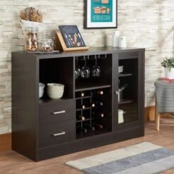 Wooden Server With One Side Door Storage Cabinets And Two Drawers, Espresso Brown - Brown -Gourmet Interiors 1d8fc8e0 e713 4756 8753 e782c0586cf9