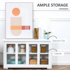 HOMCOM Modern Kitchen Sideboard, Stackable Storage Cabinet, Sliding Glass Door Console, Cupboard Serving Buffet For Kitchen - White -Gourmet Interiors 1dd3f892 7aa9 485e 9b16 b46bf436ec04