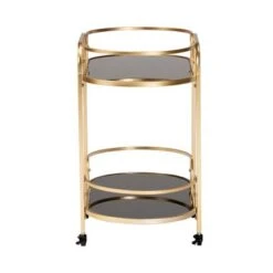 Baxton Studio Leighton Contemporary Glam And Luxe Gold Metal And Tempered Glass 2-Tier Wine Cart - Gold -Gourmet Interiors 1e690644 780b 4d2d 9caa f8bdd34b462a