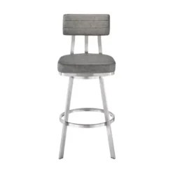 Jinab Swivel Bar Stool In Brushed Stainless Steel With Grey Faux Leather -Gourmet Interiors 1ef9f740 d927 4c51 9366 cd8bbfef411f