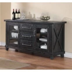 Multi Storage Wooden Sideboard With Two Glass Door Cabinets And Three Drawers, Brown -Gourmet Interiors 1f0218f9 6ce0 4e6f bc06 4336c39b4560