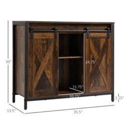 HOMCOM Industrial Sideboard, Buffet Cabinet With Sliding Barn Doors, Storage Cabinets And Adjustable Shelves For Living Room - Brown -Gourmet Interiors 1f2618c0 457a 4f18 a5ab 072991e78088