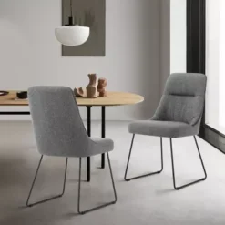 Quartz Gray Fabric And Metal Dining Room Chairs - Set Of 2 -Gourmet Interiors 1f81baa9 2a2c 4429 b115 edd71de520da