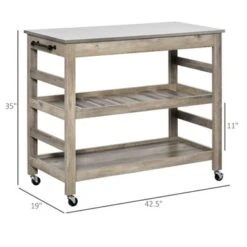 HOMCOM Kitchen Cart Rolling Kitchen Island Utility Trolley With Stainless Steel Top & Storage Wine Rack - 42.5"W X 19"D X 35"H - Kitchen Cart - Grey -Gourmet Interiors 1fea16b4 26ff 4115 9f37 9fd4afc32a1c