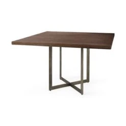 Faye I Grey Solid Wood W/Gold Metal Base Dining Table - Square - Medium Brown
