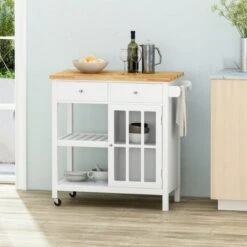 Byway Contemporary Kitchen Cart With Wheels By Christopher Knight Home - Black + Natural -Gourmet Interiors 20487a8c 4990 43c0 a0c2 4a34d191f739