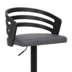 Adele Adjustable Height Swivel Grey Faux Leather And Black Wood Bar Stool With Black Base -Gourmet Interiors 2050fdac 0579 405b ada6 90f45c76f81b