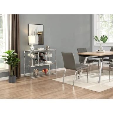 Bar&Serving Cart With Glass Holder And Wine Rack, 3-Tier Kitchen Trolley With Tempered Glass Shelves And Chrome-Finished - Brown 4 Bar&Serving Cart With Glass Holder And Wine Rack, 3-Tier Kitchen Trolley With Tempered Glass Shelves And Chrome-Finished - Brown - Image 2