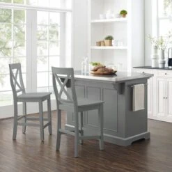 Julia Stainless Steel Top Island W/X-Back Stools - 50 "W X60 "D X41 "H - With Seating - Gray - Stainless Steel 15 Julia Stainless Steel Top Island W/X-Back Stools - 50 "W X60 "D X41 "H - With Seating - Gray - Stainless Steel -Gourmet Interiors 20ae26ba 65c0 4265 83f0 fc3a10202eb4