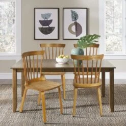 Black Solid Wood Slat Back Windsor Dining Chairs, Set Of 2/4 - 34.06" H X 16.54"W X 16.93"D - Set Of 2 - Blue -Gourmet Interiors 21274f90 a0a4 45a3 b71e 9c923c3e4e1b