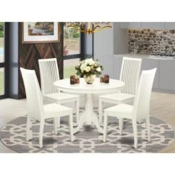 East West Furniture Hartland Dining Set - A Round 42in Dinette Table & Kitchen Chairs (Pieces & Finish Options) - HLIP5-BMK-W -Gourmet Interiors 212c8899 1ed8 4bb3 bdbe 016f170f31c5